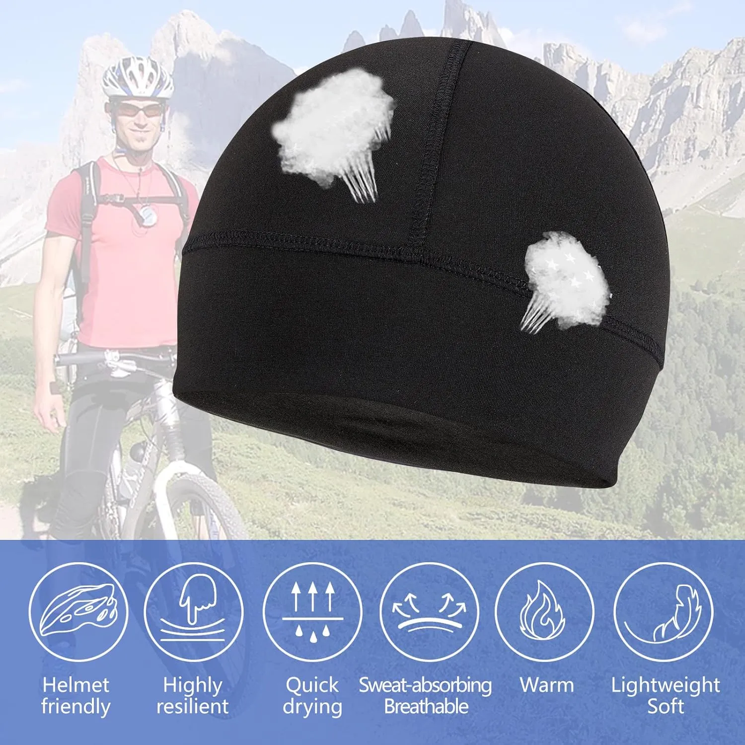 German Novelty Skull Cap, Basic Glossy Black Finish German Novelty Hat with Adjustable Chin Strap