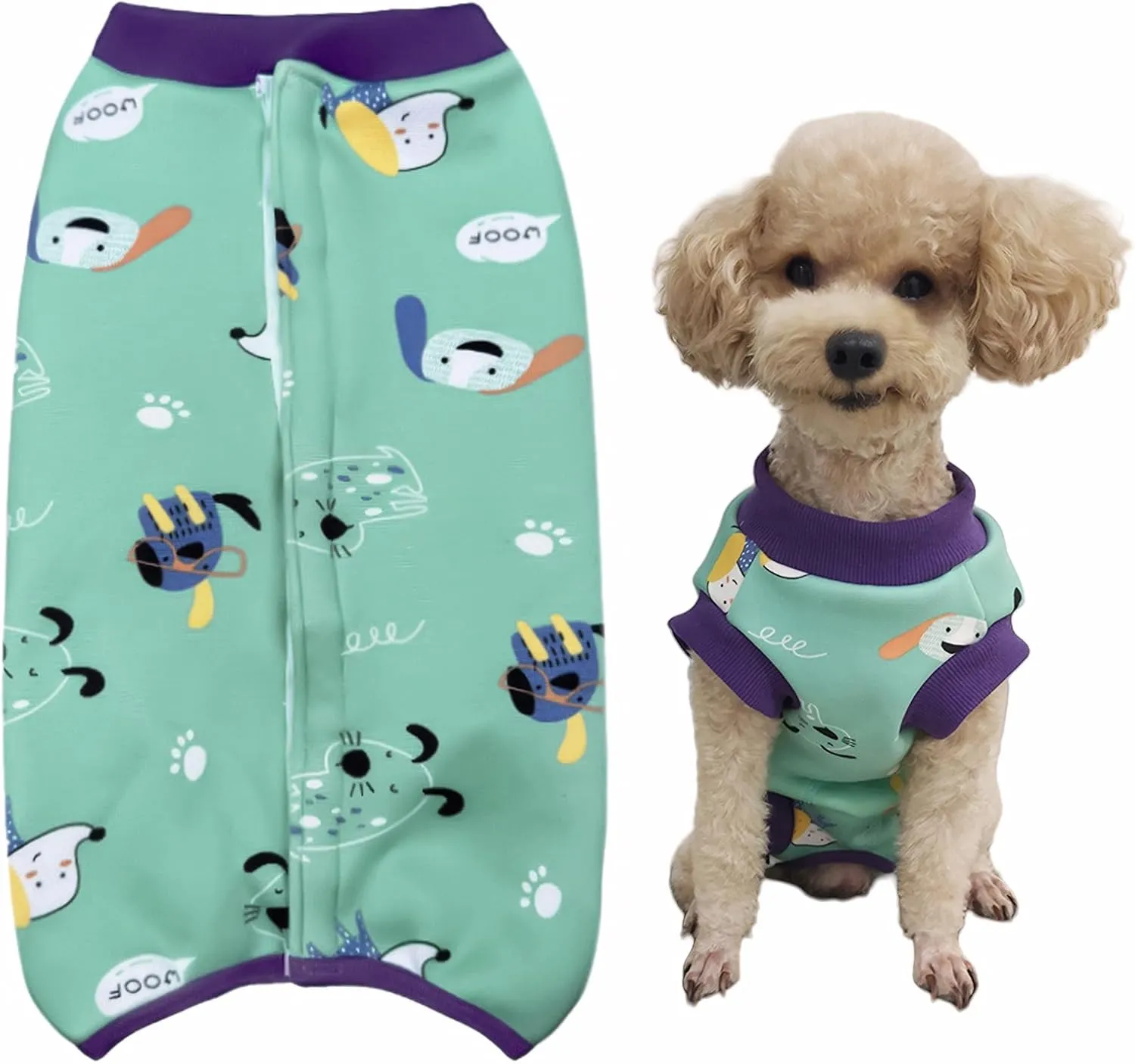 Green-S Winter Fleece Wound Protective Clothes for Puppy, Post Surgery Shirt - Warm Dog Vest, Windproof Recovery Suit