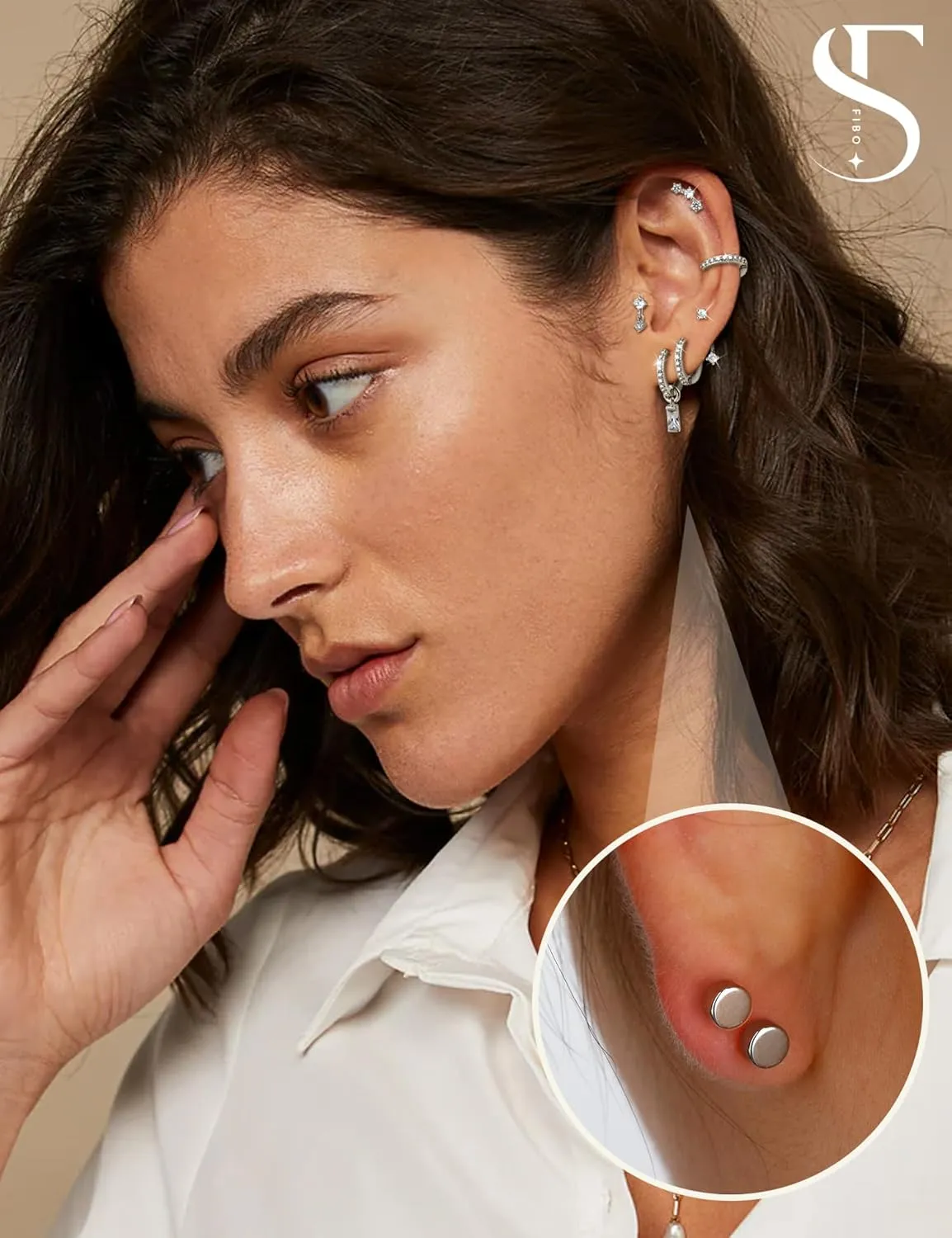 Hypoallergenic 14K Gold Plated Silver Flat Back Earrings for Women - Surgical Stainless Steel Hoop Cartilage Earrings Set Small Flatback Stud Stacks with CZ Charm Helix Conch Tragus Piercing Jewelry
