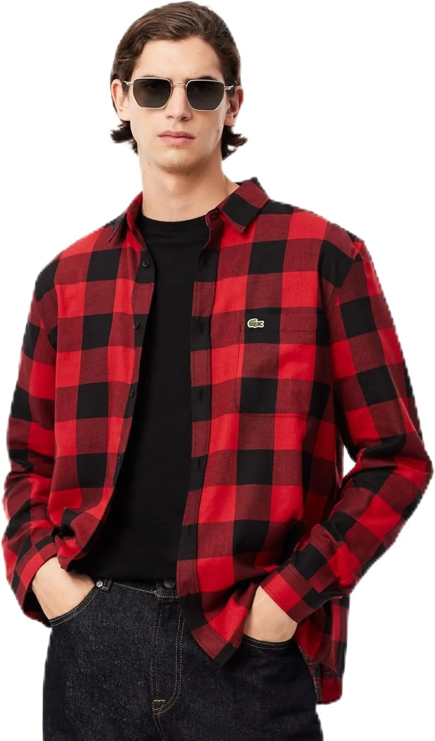 Lacoste Men's Long Sleeve Checked Gingham Button-Down Shirt