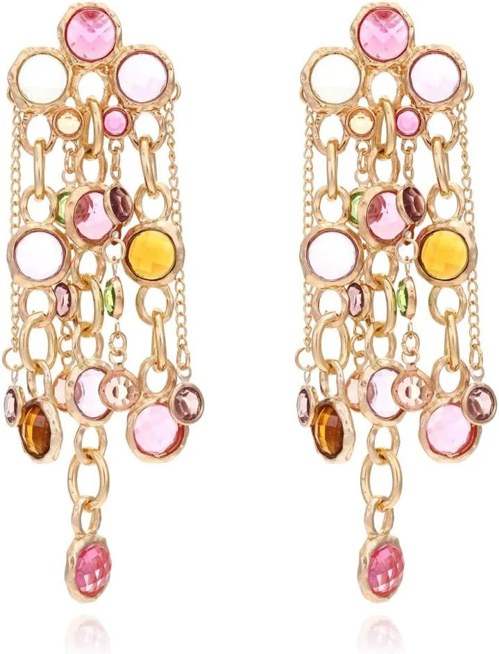 Long Tassel Earrings Boho Artificial Crystal Earrings Elegant Earrings Drop Hook Vintage Multi-Layer Earrings Long Tassel Chain Earrings Jewelry for Women