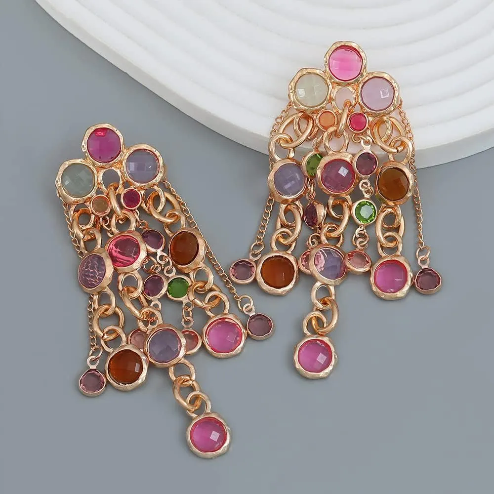 Long Tassel Earrings Boho Artificial Crystal Earrings Elegant Earrings Drop Hook Vintage Multi-Layer Earrings Long Tassel Chain Earrings Jewelry for Women