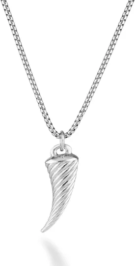 Miabella 925 Sterling Silver Ribbed Italian Horn Pendant Necklace for Men with Box Chain, Made in Italy