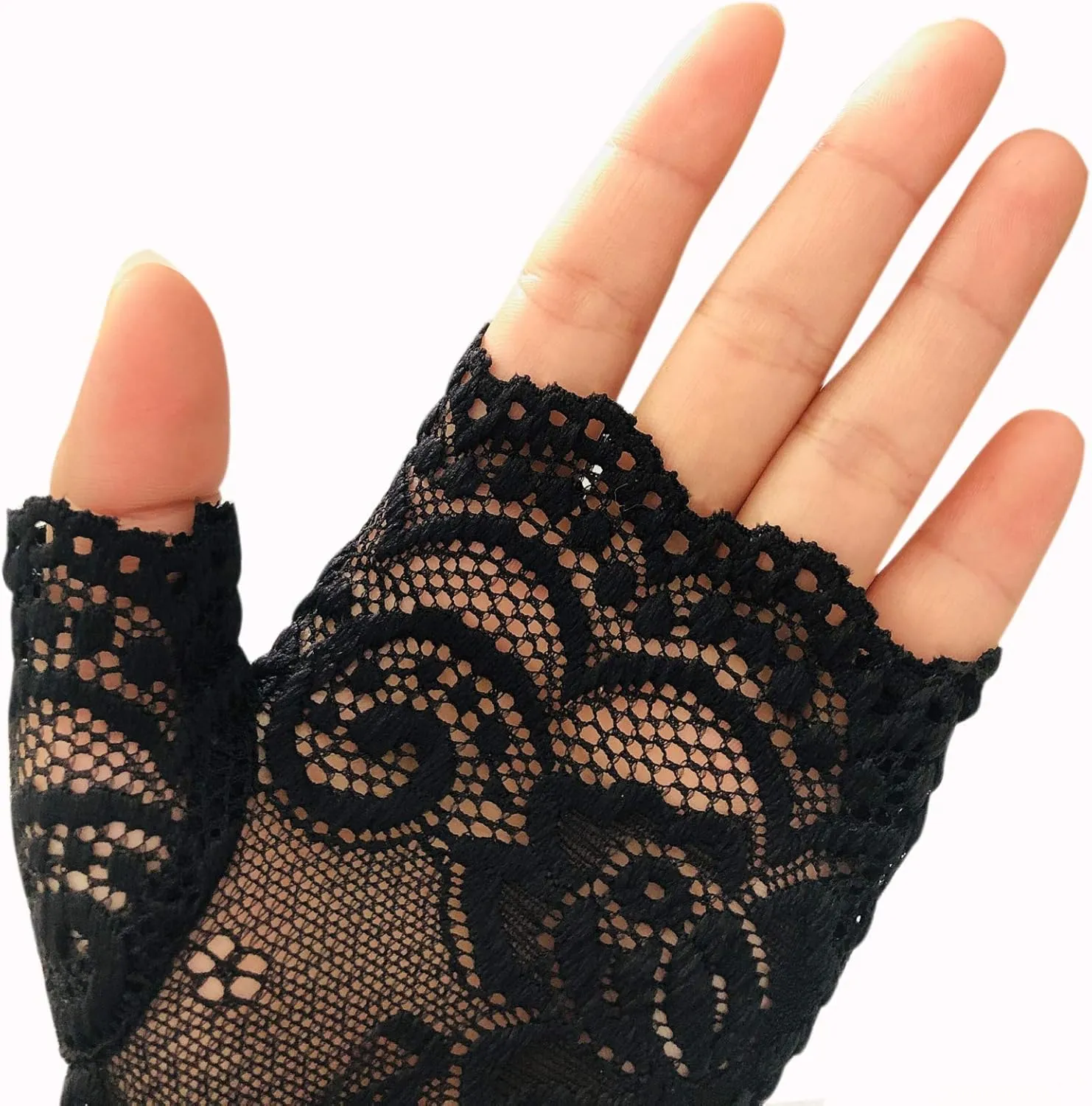 monochef Women Short Lace Gloves Sunblock Fingerless Bridal Wrist Gloves Opera Evening Wedding Tea Party Prom Cosplay 1920s