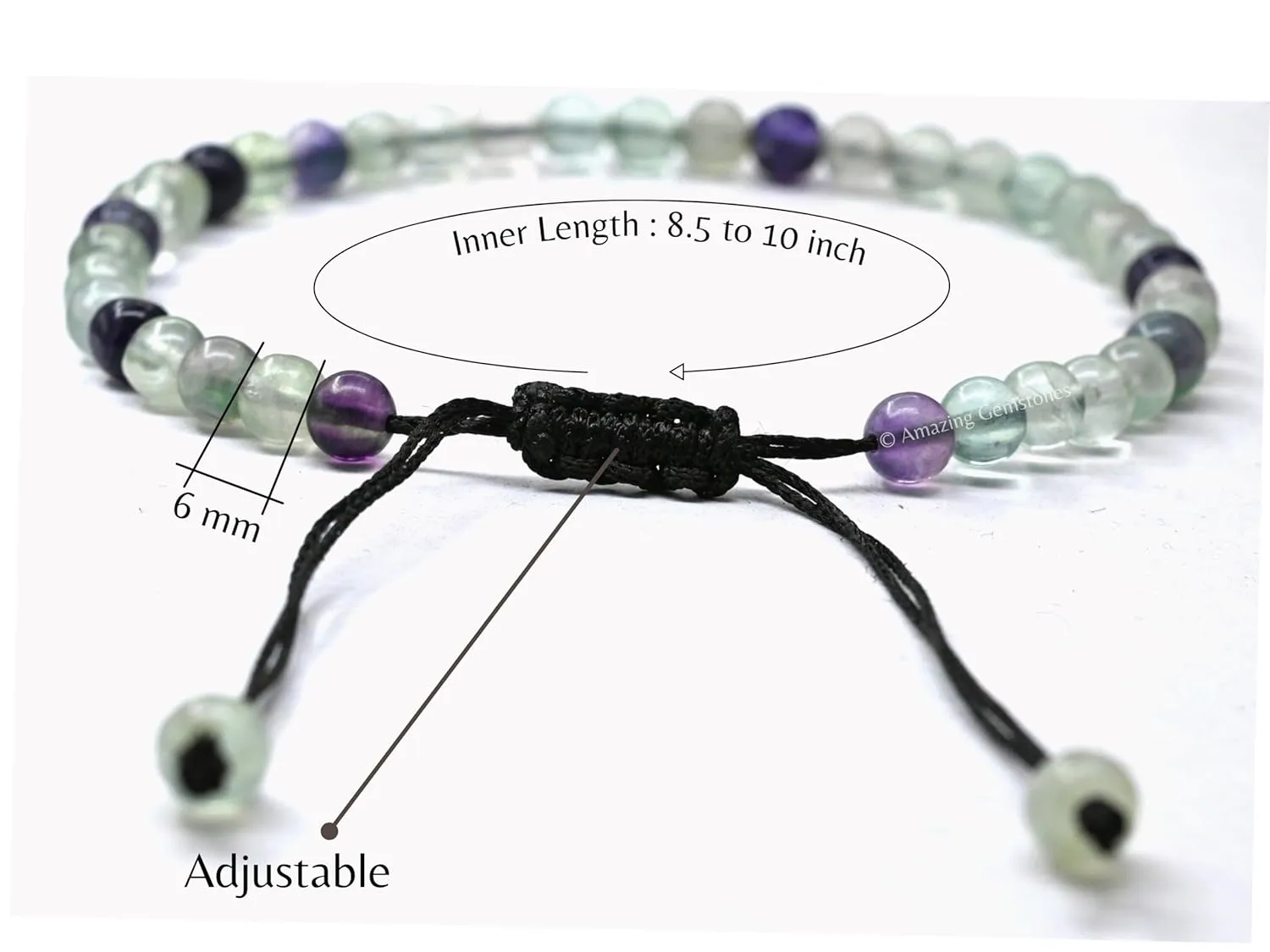 Multi Fluorite Anklet Ankle Bracelets for Women - Waterproof Beaded Healing Crystal Anklets, Plus Size Chakra Gemstone Bead Anklet (Stretchy Adjustable - Plain)