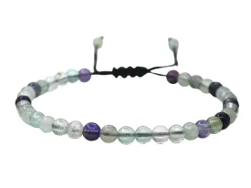 Multi Fluorite Anklet Ankle Bracelets for Women - Waterproof Beaded Healing Crystal Anklets, Plus Size Chakra Gemstone Bead Anklet (Stretchy Adjustable - Plain)