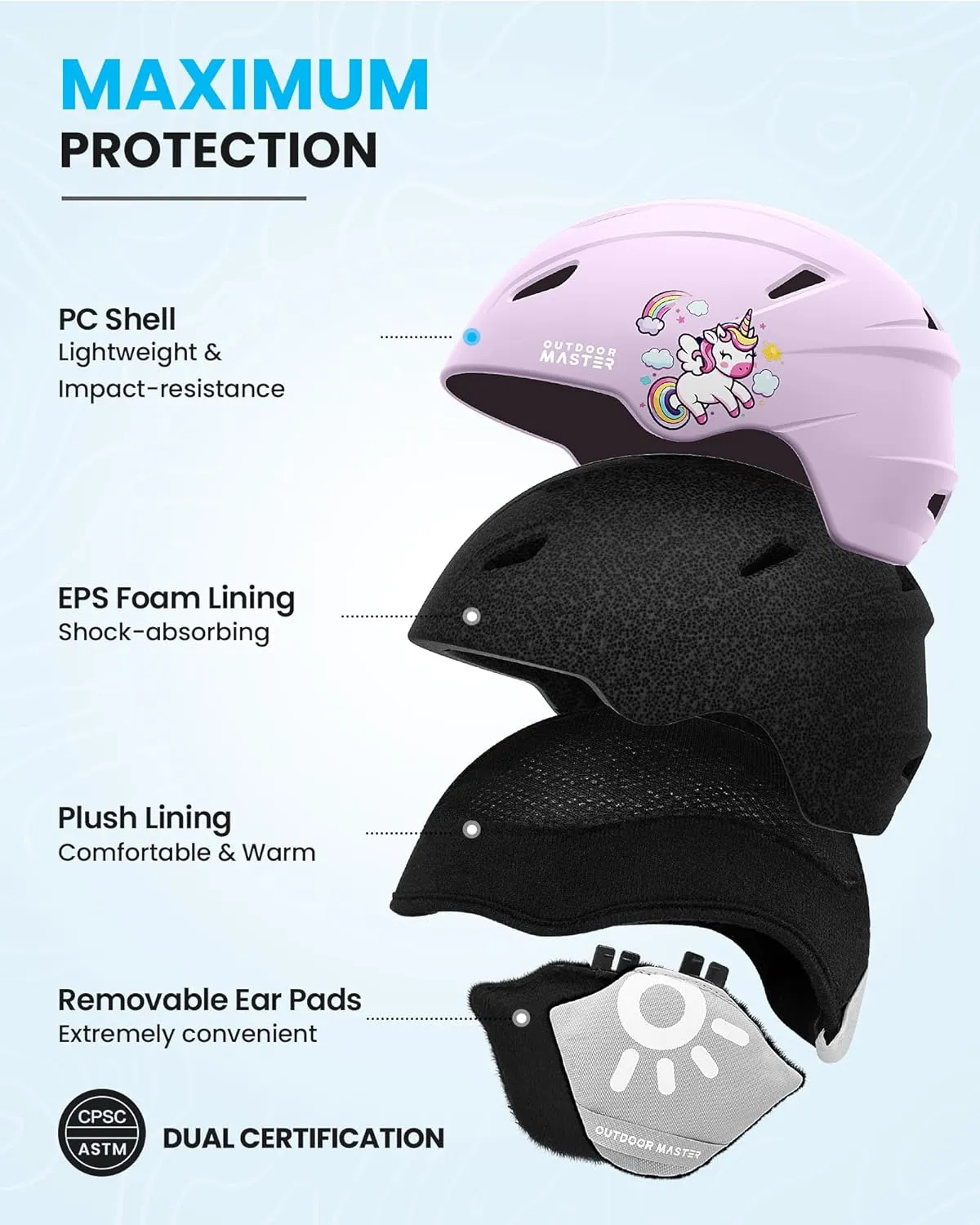 OutdoorMaster Anoa Kids Ski Helmet and Goggles Set - Snowboard Helmet with Ski Goggles - Durable PC Shell, Shock-Absorbing EPS Core & Adjustable Fit - Certified Snow Helmets for Boys, Girls & Youth