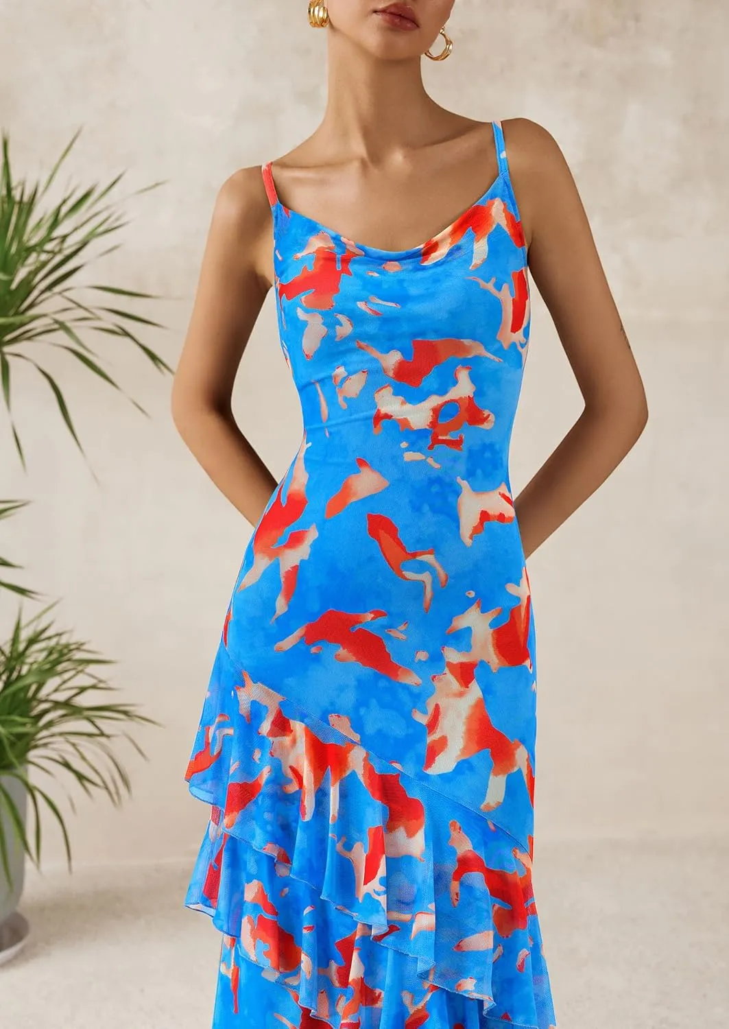 PRETTYGARDEN Maxi Dresses for Women 2025 Floral Beach Sundress Spaghetti Strap Tiered Summer Wedding Guest Long Dress