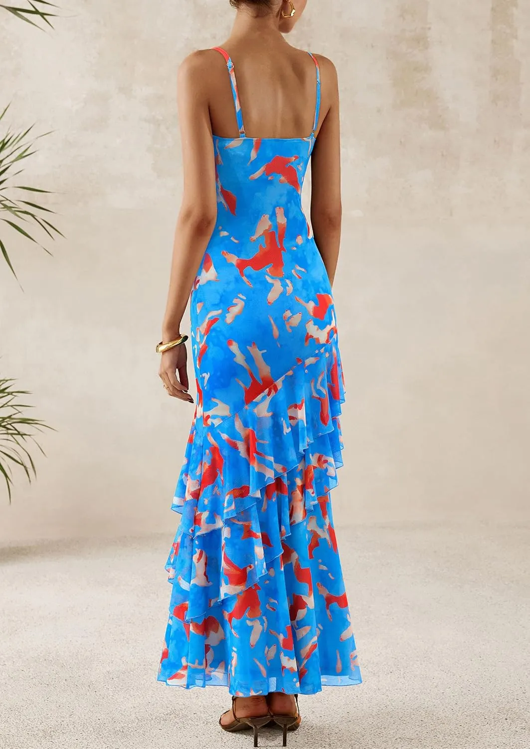 PRETTYGARDEN Maxi Dresses for Women 2025 Floral Beach Sundress Spaghetti Strap Tiered Summer Wedding Guest Long Dress
