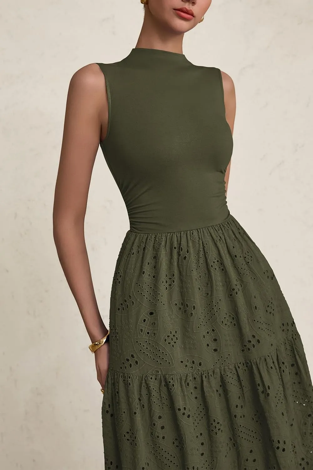PRETTYGARDEN Summer Dresses for Women 2025 Casual Eyelet Sleeveless Wedding Guest Maxi Dress Tank Top Sundress with Pockets