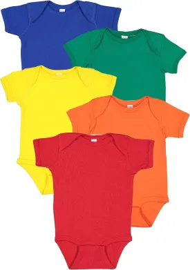 RABBIT SKINS Baby Bodysuit Girl & Boy | Newborn 0-3 Months to 24 Months 5-Pack Bulk Set, Snap Easy Closure