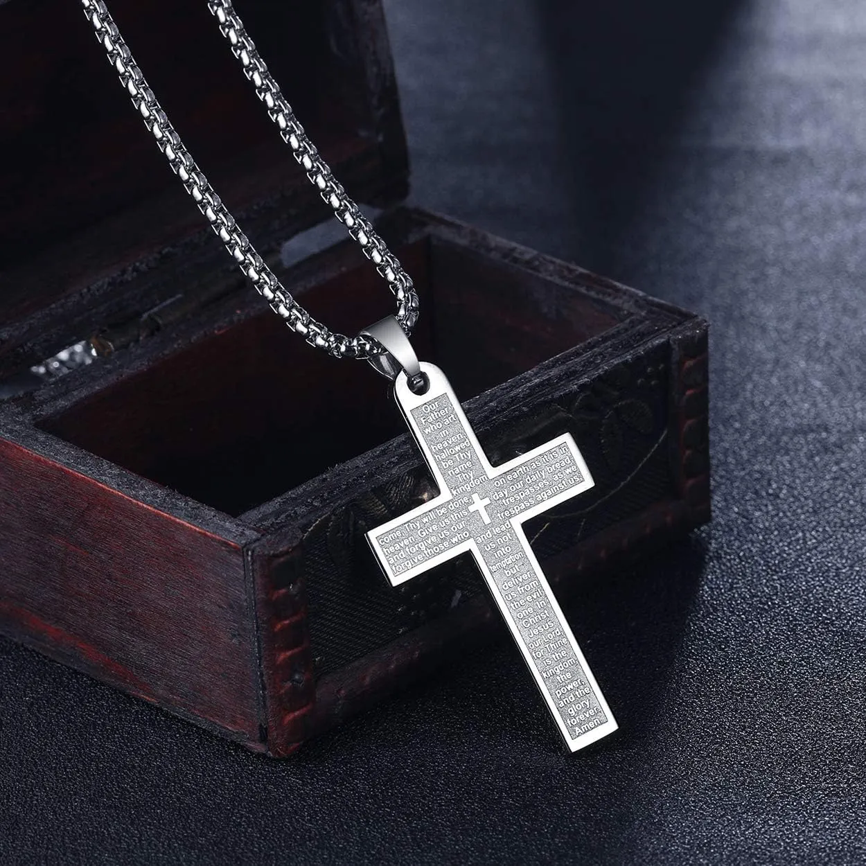 Rehoboth Men's Nail Lord's Prayer Cross Pendant Necklace for Men Women Stainless Steel Chain 24"