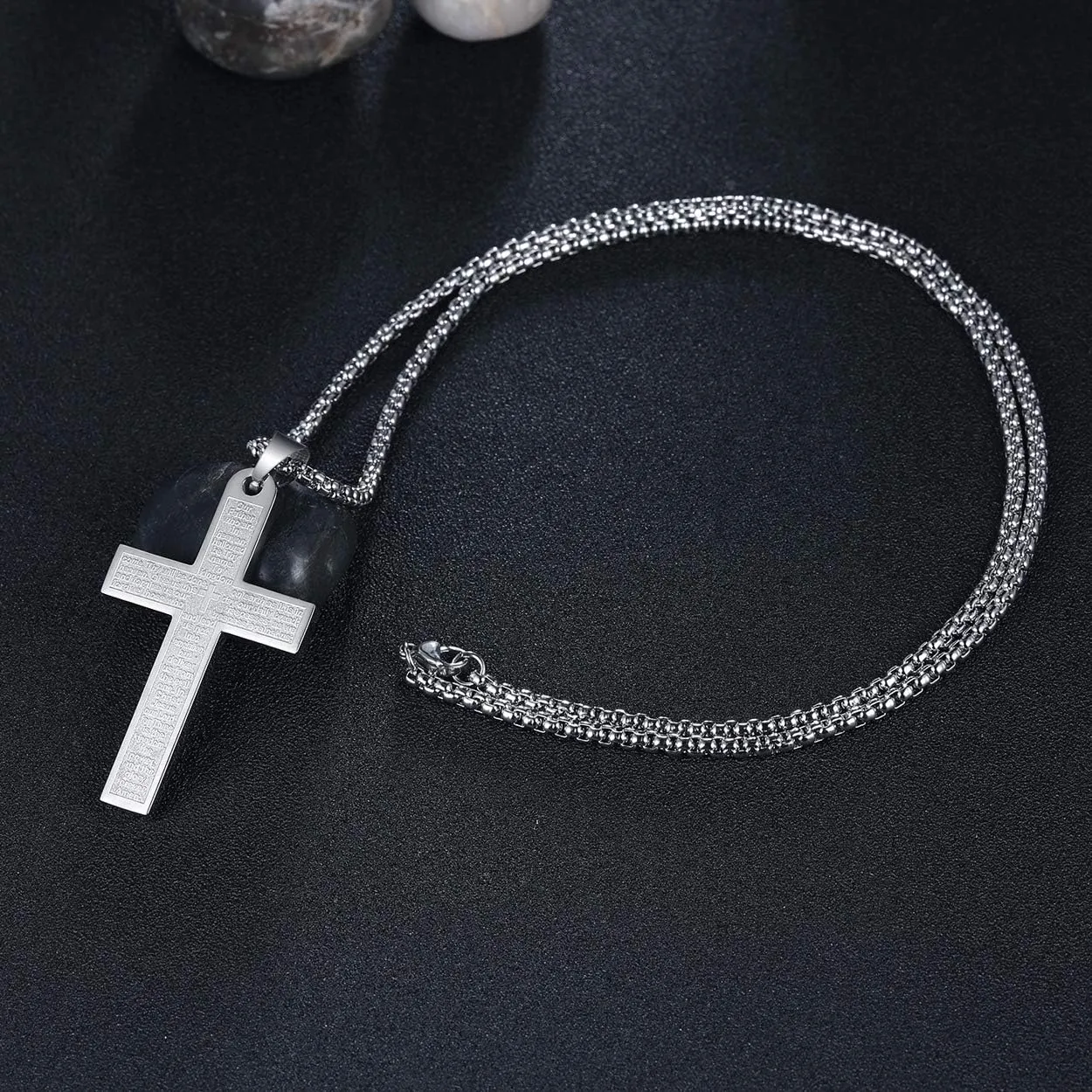 Rehoboth Men's Nail Lord's Prayer Cross Pendant Necklace for Men Women Stainless Steel Chain 24"