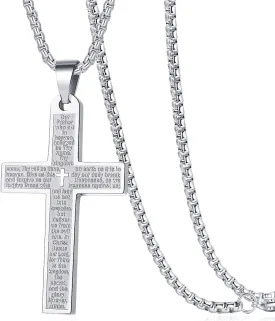 Rehoboth Men's Nail Lord's Prayer Cross Pendant Necklace for Men Women Stainless Steel Chain 24"