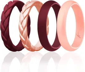 ROQ Silicone Rubber Wedding Ring for Women, Thin Stackable Braided Flame Leaves & Dome, Rubber Silicone Wedding Band, Anniversary Rings, Promise Ring, 4/5.5mm Wide 2mm Thick, Multicolor