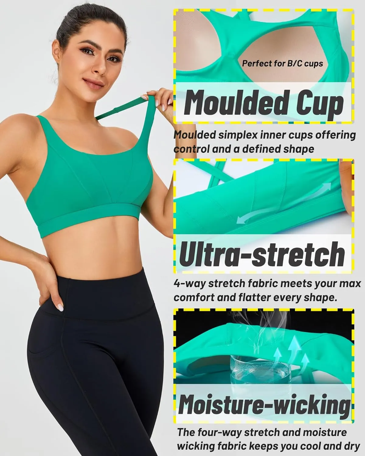 RUNNING GIRL Sports Bras for Women High Support,Molded Cup High Impact Sports Bra Criss Cross Strappy Workout Yoga Bra