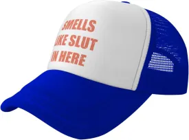 Smells Like Slut in Here Funny Adjustable Mesh Trucker Hat Sport Baseball Cap Men Women Gift Dad Hat Fishing Cap Black