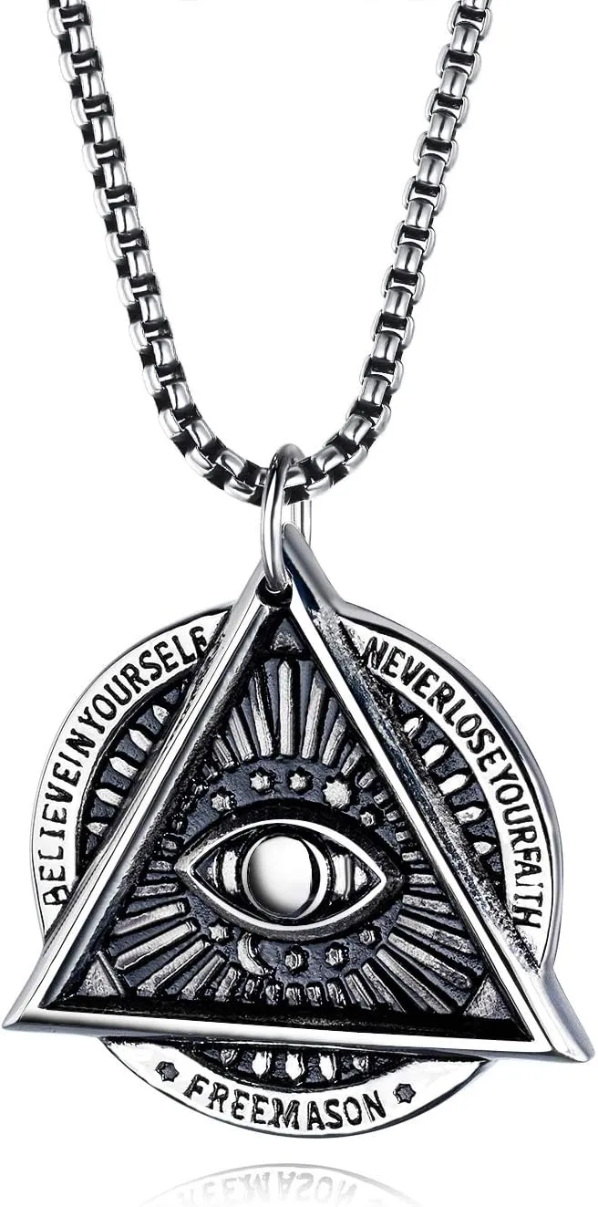 TEMICO Mens Stainless Steel Necklace Eye of Providence Ancient Mystic Symbol Triangle All Seeing Eyes Pendant