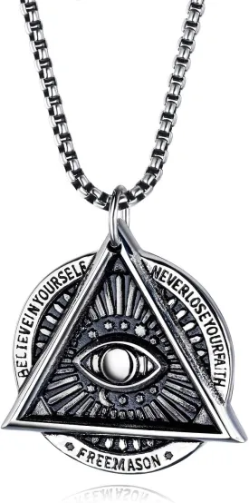 TEMICO Mens Stainless Steel Necklace Eye of Providence Ancient Mystic Symbol Triangle All Seeing Eyes Pendant