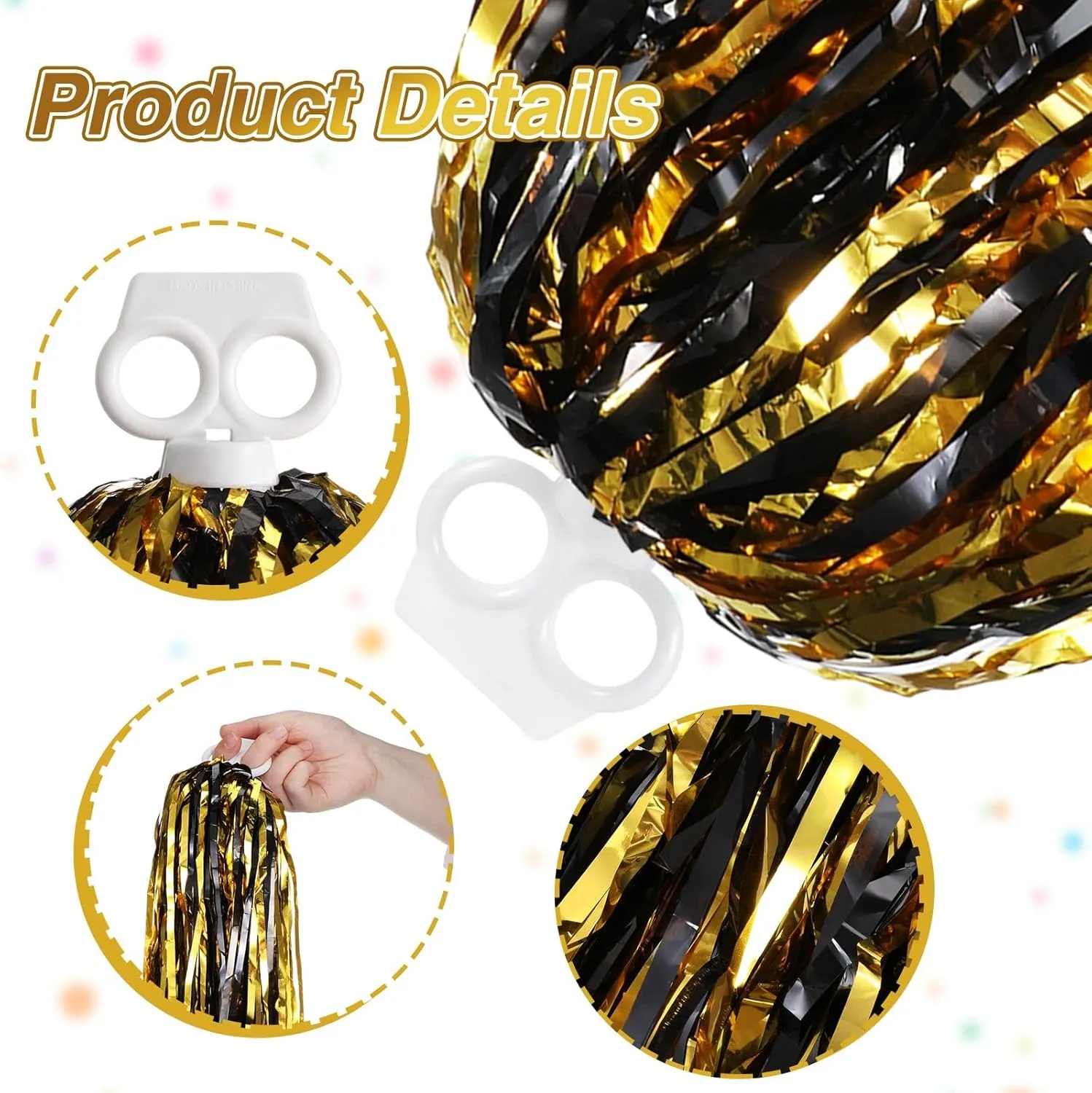Thenshop Cheerleading Pom Poms 4 Pack Cheerleader Squad Spirited Fun Pompoms Cheer Hand Flowers Metallic Foil Pompoms for Adults Sports Meeting Team Spirit Cheering Party