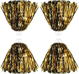 Thenshop Cheerleading Pom Poms 4 Pack Cheerleader Squad Spirited Fun Pompoms Cheer Hand Flowers Metallic Foil Pompoms for Adults Sports Meeting Team Spirit Cheering Party