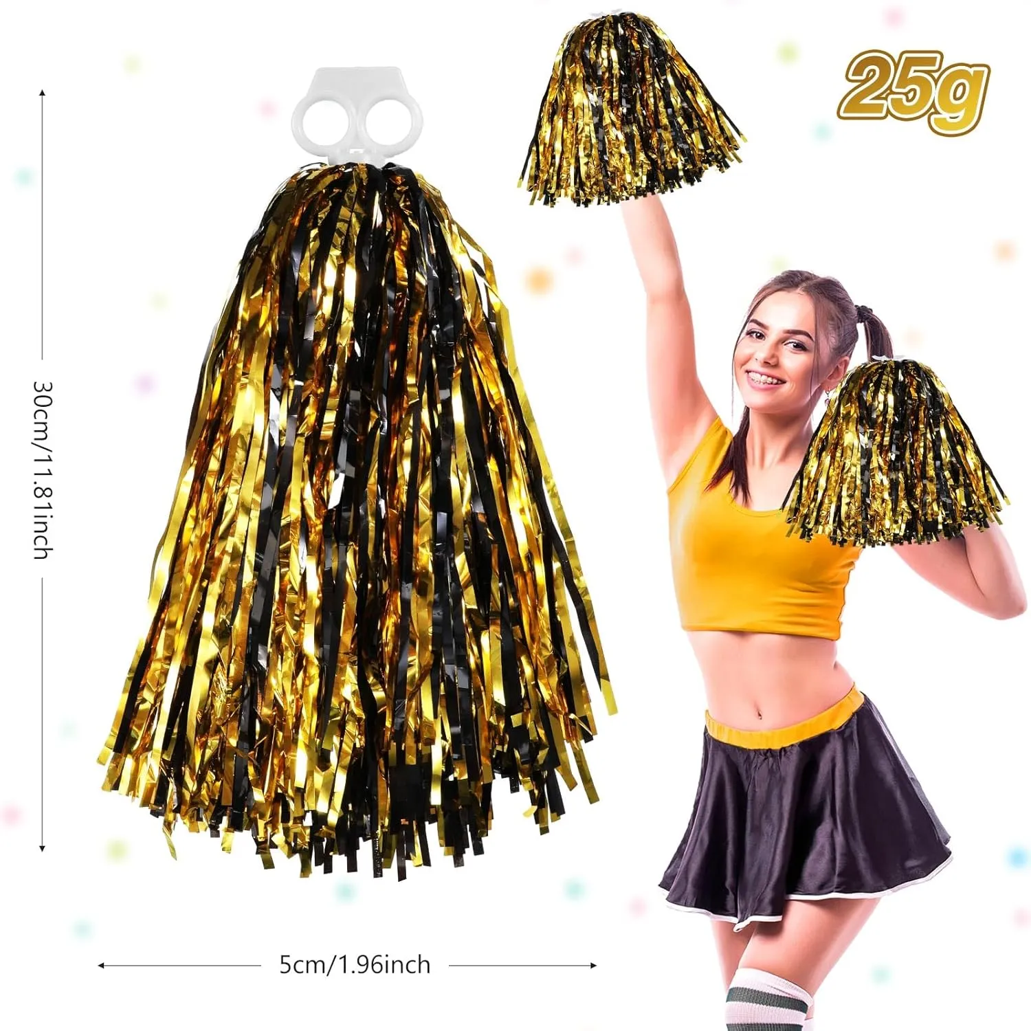 Thenshop Cheerleading Pom Poms 4 Pack Cheerleader Squad Spirited Fun Pompoms Cheer Hand Flowers Metallic Foil Pompoms for Adults Sports Meeting Team Spirit Cheering Party