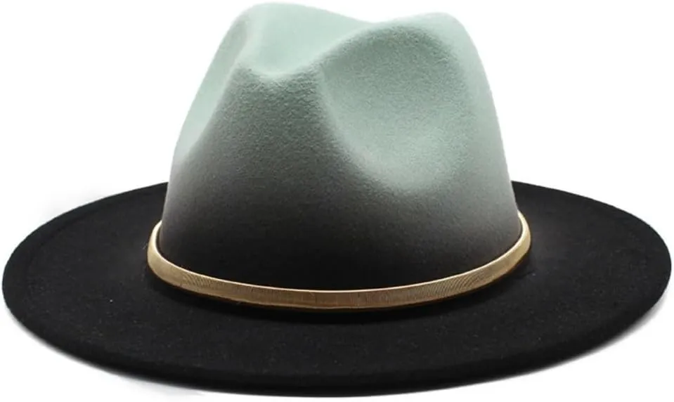 Two-Tone Fedora Hat, Purple Crown with Black Brim, Gold Metal Band Accent