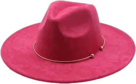 Women Men Suede Fedora Hats 9.5Cm Wide Brim Panama Western Cowboy Hat Gold Circle Church Caps
