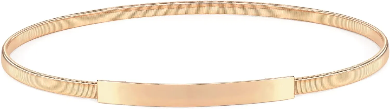 XZQTIVE Women Skinny Metal Chain Waist Belt Stretchy Saree Cinch Belt for Dress Gold Sliver