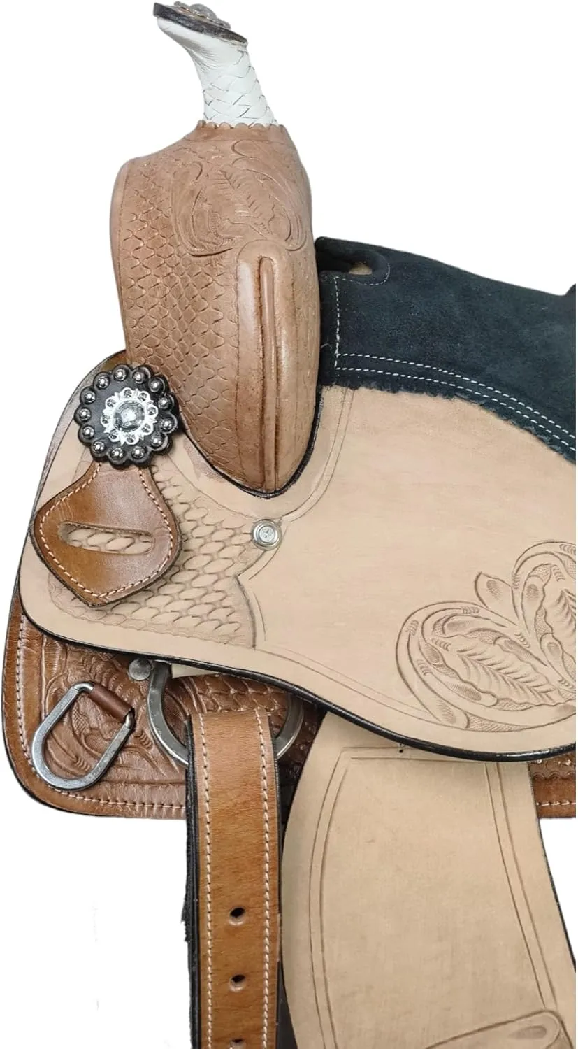 Youth Child Premium Leather Western Barrel Racing Pony Miniature Horse Saddle 10" to 12" inches Seat Available